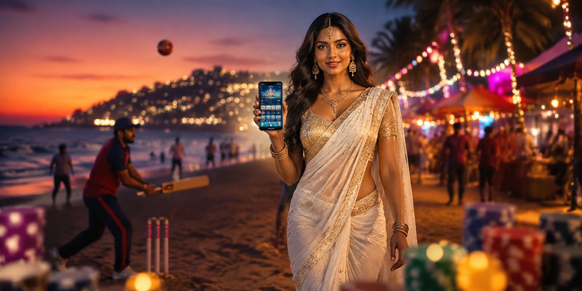 Indian cricket fans betting on IPL live matches using mobile app on beach