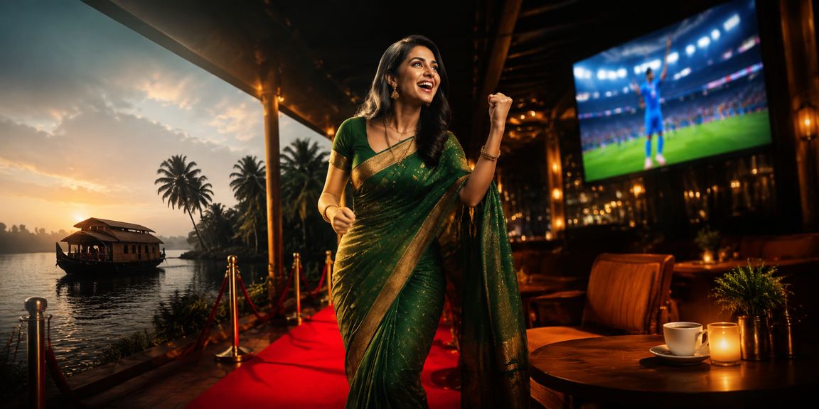 Indian woman placing bets from Kerala backwaters mobile device