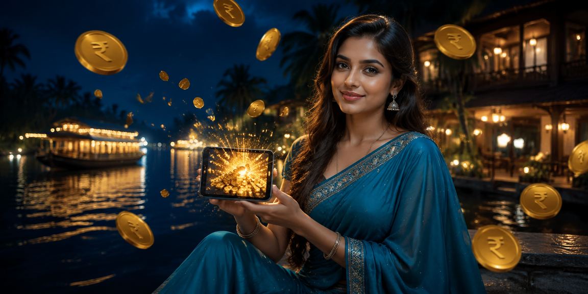 Indian woman placing a bet on sports market using mobile device in Kerala